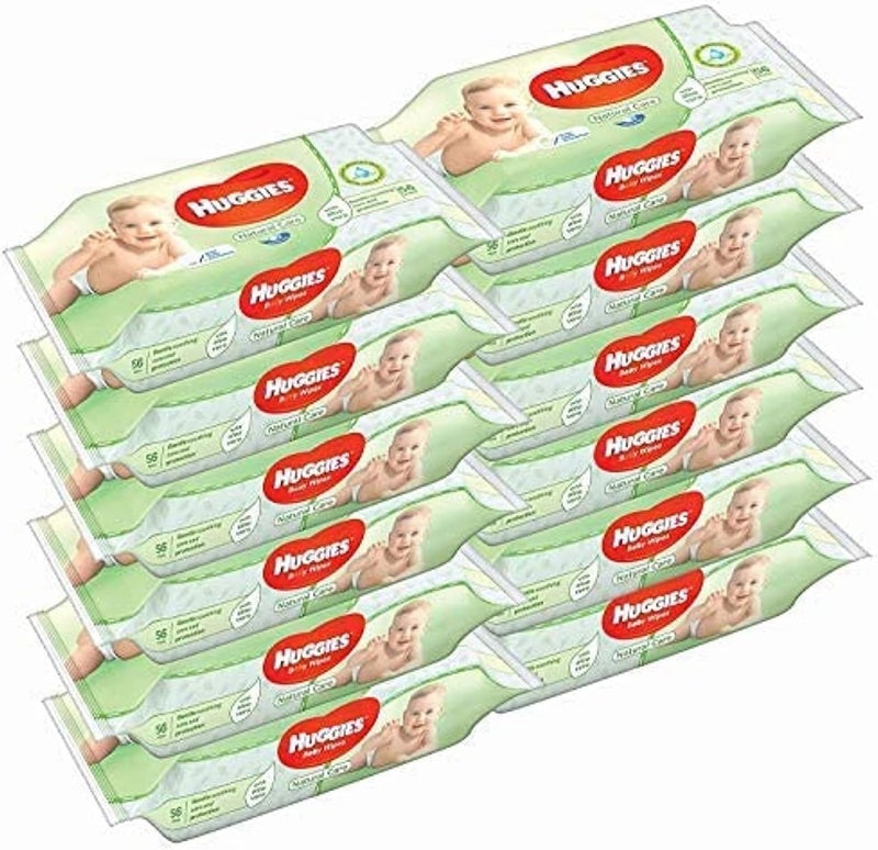 Huggies Baby Wipes Natural Care with Aloe Vera, 56 Count, Pack of 12, Total 672 Wipes - Image 1